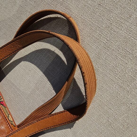 Vintage Fossil Key-Per Coated Canvas Fun Tan and Pink Print Medium Stachel Clean - Picture 7 of 13